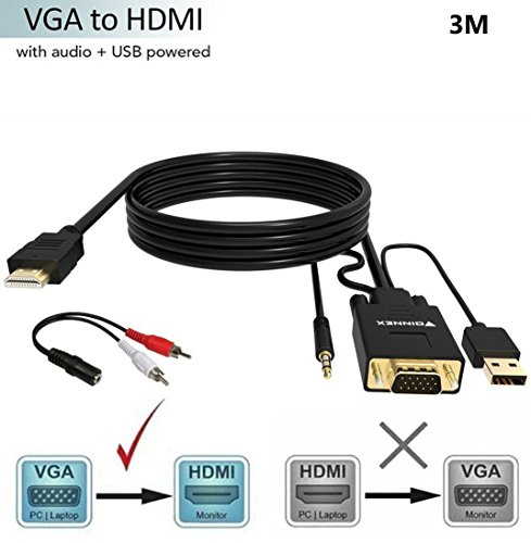 Adattatore/Convertitore VGA a HDMI 3M Cavo con Audio,(PC Vecchio Stile a TV/Monitor con Femmina HDMI),1080p Video,Trasformatore Maschio VGA su HDMI Connettore per Collegamento di Laptop a Proiettore