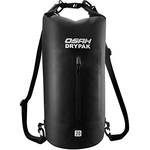 OSAH DRYPAK Borse Impermeabile Sacca Dry Bag 5L 10L 15L 20L 30L con Tracolla Regolabile per Spiaggia Sport d'Acqua Trekking Kayak Canoa Pesca Rafting Nuoto Campeggio (Nero, 10L)