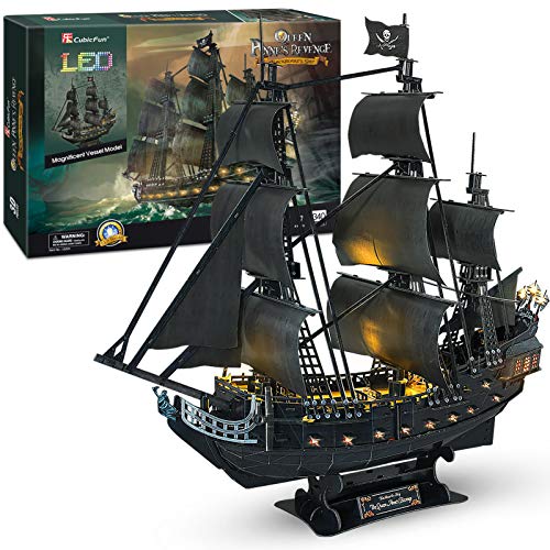 CubicFun Puzzle 3D Queen Anne's Revenge Grande Modello di Nave Pirati Perla Nera con LED, 340 Pezzi