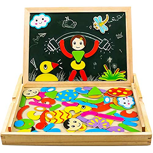 Yixin Magnetico Lavagna Puzzle di Legno Giochi Montessori Magnetica Lavagnetta a Double Face Magnetica Puzzle Apprendimento Educativo Magnetici Giochi Creativi Costruzioni Gioco per Bambini