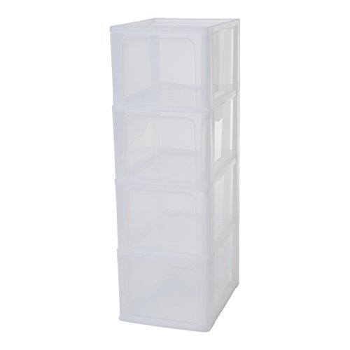 Iris Ohyama, torre di stoccaggio 4 cassetti - Organizer Chest - OCH-2400, plastica, bianco satinato / trasparente, 52 L, 26 x 35.5 x 80 cm