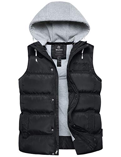 Wantdo Gilet con Cappuccio Staccabile Antivento Smanicato Imbottito Trapuntato Caldo Invernale Giacca da Lavoro Senza Maniche Giubbotto Casual con Zip Uomo Nero XXL