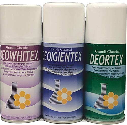 Rampi Deo Whitex Igientex Deortex - Spray Deodorante Igienizzante Professionale Tessuti Ambiente Auto Cassetti Scarpe Armadio Profumo Hotel Palestra Accessori Lavanderia - 3 Pezzi da 150 ml