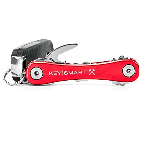 KeySmart Rugged - portachiavi multifunzione con apribottiglie e clip da tasca per le tasche (max. 14 chiavi, rosso)