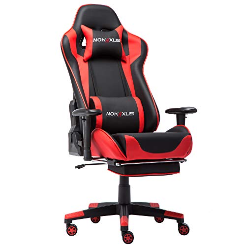 NOKAXUS - Sedia da Gioco Schienale Alto ed ergonomico Cuscino Lombare con Massaggio (Yk-6008-red)