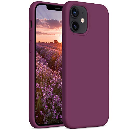 YATWIN Compatibile con Cover iPhone 12 Mini 5,4'', Custodia per iPhone 12 Mini Silicone Liquido, Protezione Completa del Corpo con Fodera in Microfibra, Vino Rosso