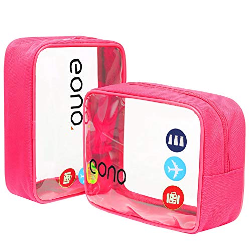 Eono by Amazon - Beauty Case da Viaggio Clear Borsa da Viaggio Impermeabile Cosmetici Trousse Trasparente Toiletry Bag Kit da Aereo per Liquidi Sacchetti di Trucco per Uomini e Donne, Rosa, 2 Pcs