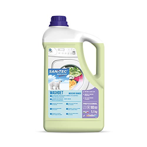 Washdet - Detergente Liquido per Bucato a Mano e in Lavatrice - Bianchi e Colorati - Muschio Bianco - 5 kg