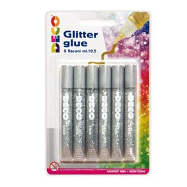DECO 05884 Colla Glitter Blister 6 Penne, Argento