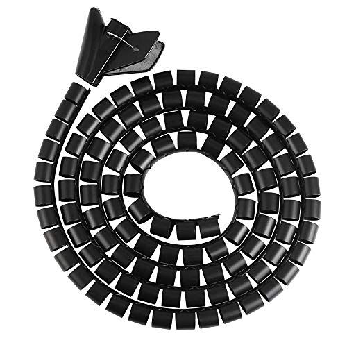 BUZIFU 2 Rotoli Spirale Per Cavi 3 M Tubo Raccogli Cavi con 2 clip Guaina Spiralata, Raccogli Cavi Elettrici per Organizzare Cavo di HDTV/PC/TV, 15 MM Diametro (Nero)