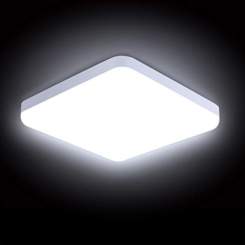 Combuh Plafoniera LED Impermeabile IP56 30W 2400Lm Facile da Installare Adatto per Salotto, Bagno, Ufficio, Portico Esterno, Garage-Freddo Bianco 6000K Piazza Ø25Cm