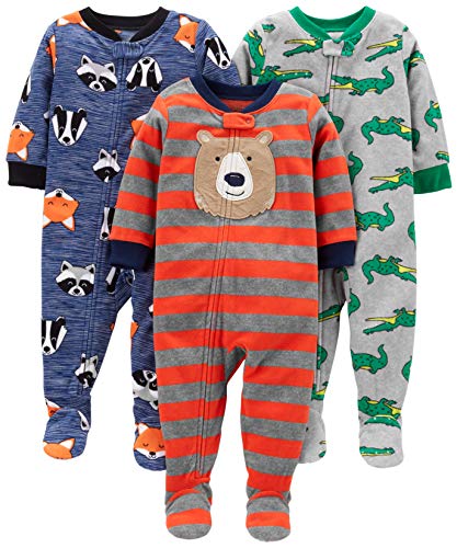 Simple Joys by Carter's 3-Pack Flame Resistant Fleece Footed Pajamas Infant-And-Toddler-Pajama-Sets, Bear/Alligator/Fox/Racoon, 4T, Pacco da 3