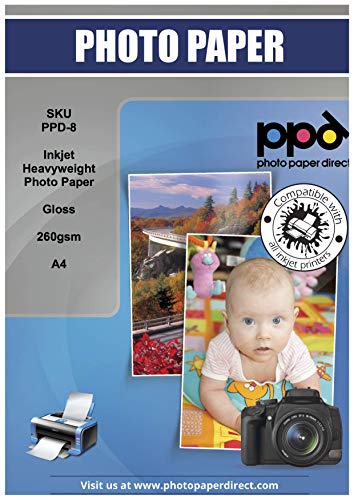 PPD A4 Carta Fotografica Lucida Per Stampanti A Getto D’Inchiostro Inkjet, 260 gsm, 50 fogli - PPD-8-50