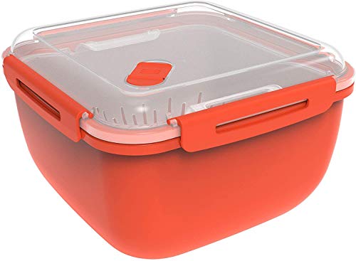 Rotho Memory Microwave Vaporetto 2.5l con inserto setaccio per forno a microonde e vaporizzatore, Plastica PP senza BPA, Rosso/Transparente, 2.5l 19.5 x 19.5 x 12.1 cm