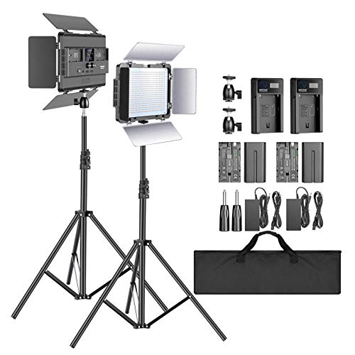 Neewer 2 Kit Luce LED 2,4G Bicolore 600 Bulbi LED SMD CRI96+ con 200cm Cavalletto LCD Display Barndoor per Foto in Studio, Testa a Sfera, Telecomando, Batteria, Caricatore & Custodia Inclusi