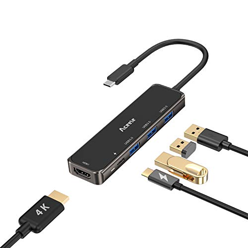 Aceele Hub USB, Adattatore USB C 5 in 1 per MacBook PRO/Air (Thunderbolt 3), con Porta USB-C 4K a HDMI, 3 USB 3.0, Power Delivery da 100W per iPad PRO/Dispositivi Type C