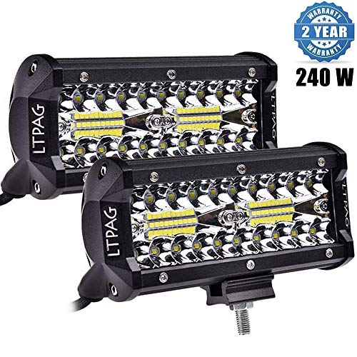 Faro da Lavoro, LTPAG 7'' 240W 24000lm Faretto Faro - 80 LEDs Flood Luci da Lavoro a led - Fendinebbia Luci Off Road IP68 impermeabile 6000K Bianco - per Off Road Moto 4WD SUV ATV UTV Camion