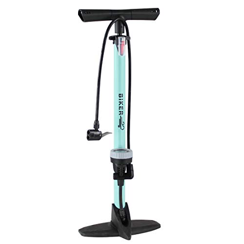 Biker - Pompa Bici ad Alta Pressione Verticale, Impugnatura ergonomica, Sistema Anti-perdite Alta Pressione, munito di Accessori