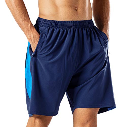 HMIYA Pantaloncini Sportivi da Uomo Running Shorts con Tasca con Zip per Jogging Fitness (Blu Navy, 3XL)
