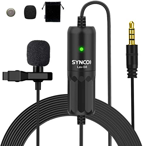 SYNCO S8 8 Metri Microfono-Lavalier-Clip-Mic-Omnidirezionale, Lavalier Microphone Compatibile per Fotocamera, Cellulari Smartphone, Computer