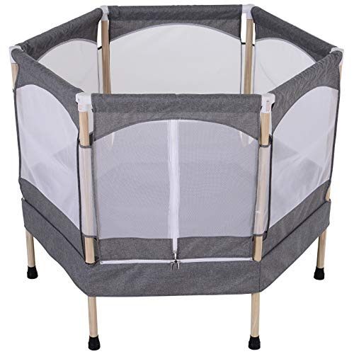 homcom Trampolino Elastico Salvaspazio per Bambini 3-12 Anni (Max. 80kg) con Rete di Protezione, Grigio, 126x109x98cm