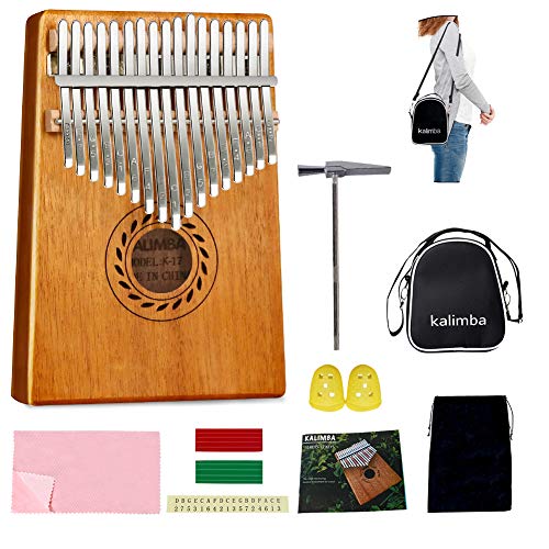 POMAIKAI 17 tasti kalimba marimbe thumb piano, pianoforte da dito portatile in legno di mogano mbira con accessori per bambini e adulti principianti (naturale)