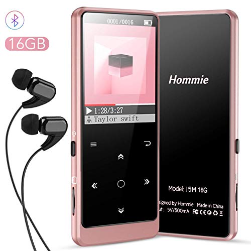 Hommie Lettore MP3 Bluetooth 16 GB, MP3 Player Portabile con Pulsante di Tocca Retro Illuminato, Lettore Musicale, MP3 con Volume Indipendente, Sostegno SD USB TF Fino alla 128GB,1.8Inch Rosa
