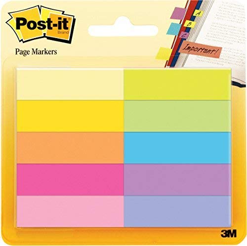 Post-it Segnapagina in Carta, 10 Colori Assortiti, 12.7 x 44 mm, 50 Segnapagina per Ogni Colore