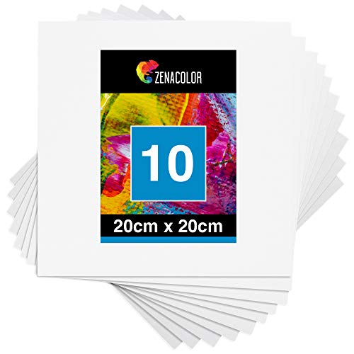 Zenacolor - Set di 10 Tele - Tele per Dipingere 20 x 20 cm - Tutti i Tipi di Pittura su Tela - 100% Cotone Senza Acidi.