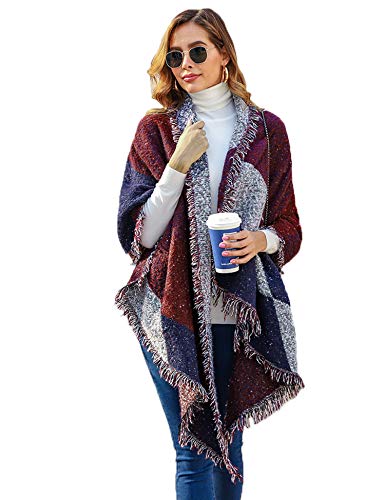 Sykooria Sciarpa Poncho in Maglia da Donna, Plaid in Pile Scialle Avvolgente Coperta, Moda Nappe Morbido Donne Sciarpa per Autunno Inverno Caldo, Taglia Unica