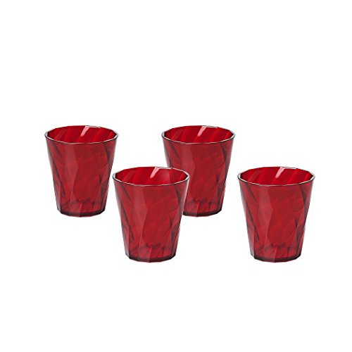 Omada Design Set 4 Bicchieri Colorati Acqua da 35 cl, in Plastica Infrangibile, resistenti e lavabili in lavastoviglie, Made in Italy, linea Diamond, Colore Rosso, Impilabili