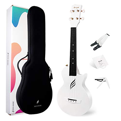 Ukulele Concerto Enya Nova U 23 pollici Ukelele Kit per Professionale e Principianti con tutto il corpo in Fibra di Carbonio,Borsa Imbottita,Tracolla,Capotasto,Corde di Scorta(bianco)