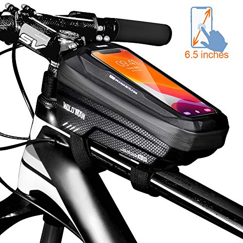 TEUEN Borsa Telaio Bici Impermeabile Borsa Porta Cellulare Bici Borsa da Bicicletta Manubrio con Touchscreen TPU, Borsa Smartphone Bici Adatto per Telefoni sotto 6.5 Pollici (Nero)