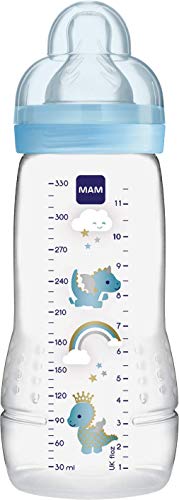 Mam - Biberon seconda infanzia, 330 ml, dai 6 mesi in su, flusso tipo X, colore: Blu