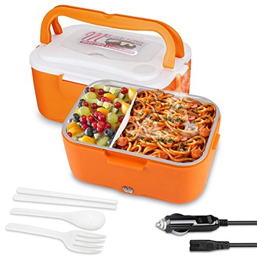 AUTOPkio Scatola elettrica pranzo camion, Scaldavivande Elettrico Portatile, Lunchbox Elettrico scaldabagno 24V 35W per il conducente del camion Pranzo 1.5L Scaldabagno Bento Heater(Arancia)