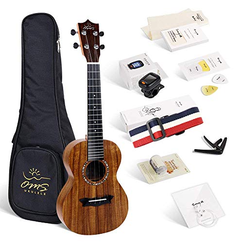 Enya ukulele Concerto OMS-04 23 pollici con corpo in KOA laminato, borsa imbottita, accordatore, tracolla, capotasto, corde di scorta, plettri, panno per la pulizia, fingershaker