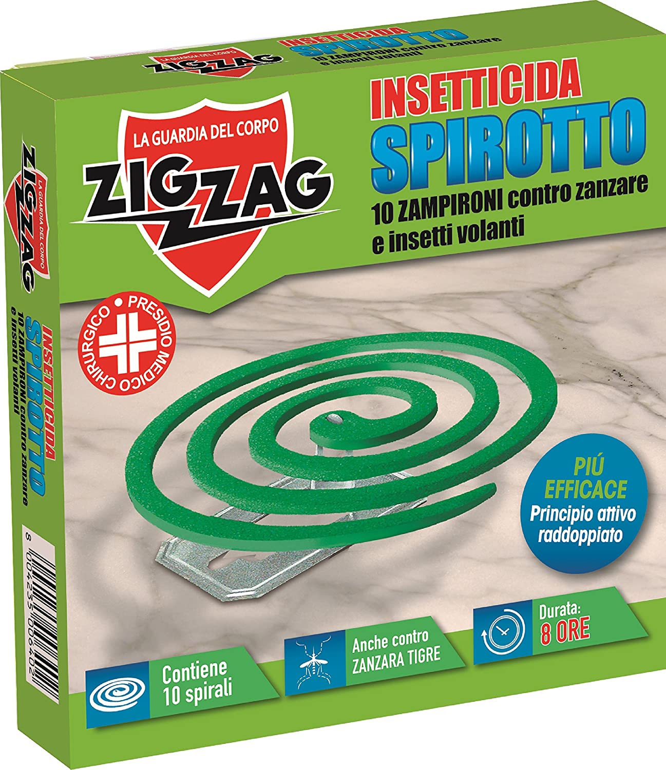Zig Zag, Spirotto, Insetticida a spirale per esterno, durata 8 ore, utile contro zanzare, zanzare tigre, pappataci, confezione da 10 spirali