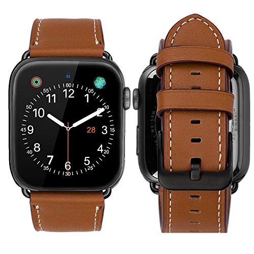 iBazal Cinturini Compatibile con iWatch Cinturino Series 6 SE 5 4 44mm 42mm Series 3 2 1 Pelle Cuoio Braccialetto Cinghia Braccialetti Sostituzione Orologio Accessorio - Classico Marrone/Nero