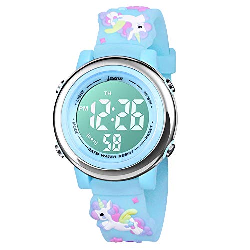 BIGMEDA Orologio Digitale per Bambini, Orologio Sportivo a Cartoni 3D per Ragazze da 3-12 Anni, Visualizzazione della Data e Dell'ora, Retroilluminazione a 7 Colori (BluUnicorno)