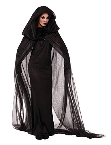 LATH.PIN Vestito Vampiro Halloween Costume da Strega Vestiti con Cappello Donna Abito Cosplay Carnevale Manica Lunga Nero (L, Nero)