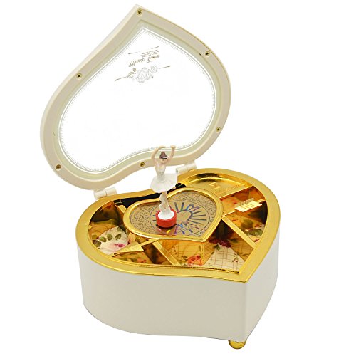 Beetest® Cuore Forma Carillon / Ballerina Dancing Meccanica Musical Box / Bambini Monili Contenitore Natale Compleanno Regalo Music Box, Bianco