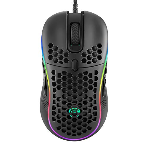 MARVO PC USB wired Gaming Mouse, Leggero Honeycomb Shell w/ Retroilluminato multicolore, Cavo di tessitura Ultralight, nero