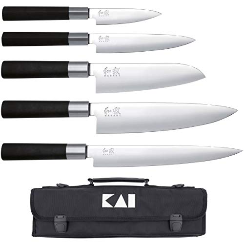 Kai DM-0781EU67 - Set composto da custodia per coltelli e 5 coltelli: 6710P (100 mm), 6715U (150 mm), 6716S (165 mm), 6720C (200 mm), 6723L (230 mm)