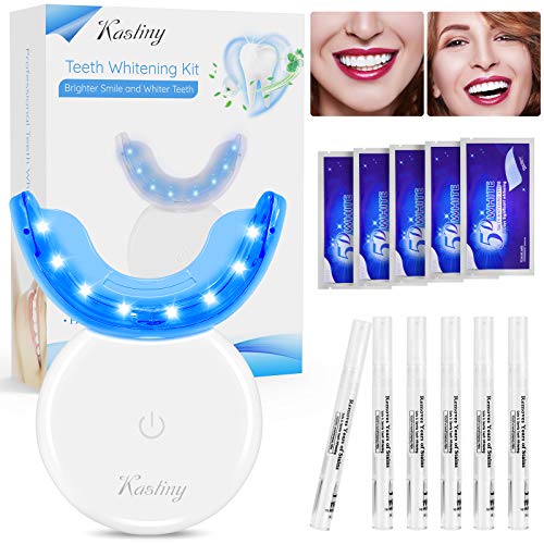Kit Sbiancamento Denti Professionale, Kastiny Teeth Whitening Kit con Luce LED, 6 Gel Sbiancamento Denti e 5 Strisce Sbiancanti, Rimuove le Macchie Strumenti per Sbiancante Denti