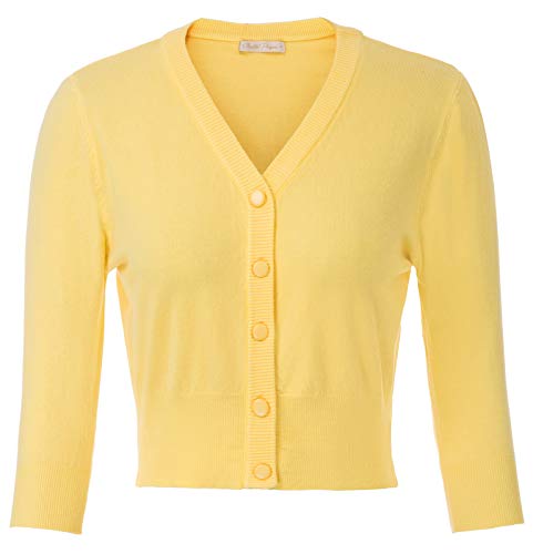 Belle Poque - Coprispalle da Donna Stile Bolero con Ricamo con Ciliegie, Maniche a 3/4, Stile Vintage Anni ?0 Giallo Chiaro (928-6) XXX-Large