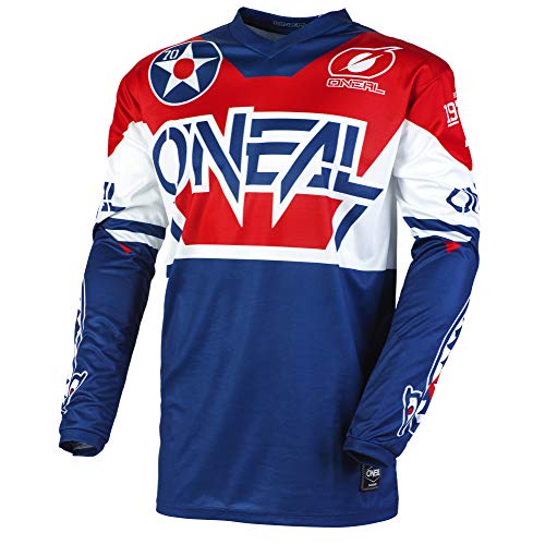 O'Neal Element Warhawk Jersey Moto Cross MTB MX DH Mountain Bike Trikot Langarm Shirt Leicht Offroad, E001, Farbe Blau Rot, Größe M