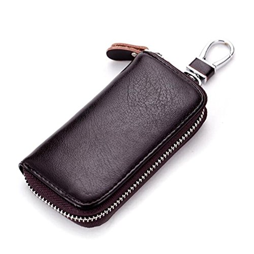 AprinCtempsD Astuccio Portachiavi in Vera Pelle Caso Chiave Mini Raccoglitore Chiave Portachiavi Auto con Cerniera per Unisex Donna Uomo (Marrone scuro)