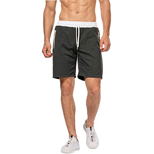 CHYU - Pantaloncini sportivi da uomo, per jogging e allenamento, tasche con chiusura lampo, Uomo, grigio, L