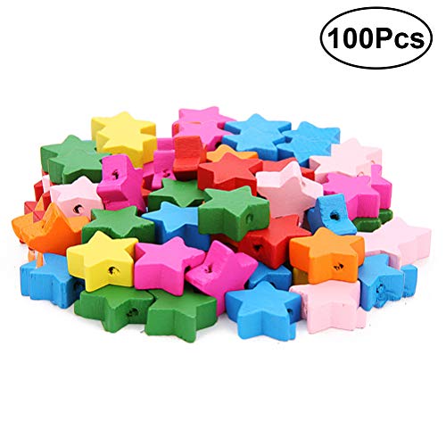 Healifty 100pcs bambini giocattoli educativi in legno perline multicolor Cartoon stella a cinque punte accessori fai da te gioielli fatti a mano (a colori)