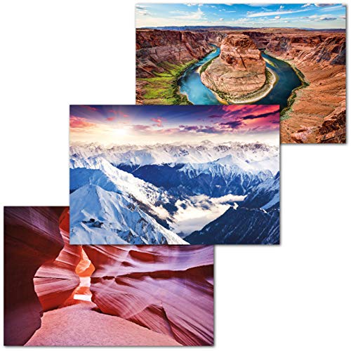 GREAT ART Set di 3 Poster XXL - Montagne e Gole - Horseshoe Bend Antelope Canyon Alps Mountains USA Europa Paesaggio Decorazione Murale Immagine cadauno 140 x 100 cm